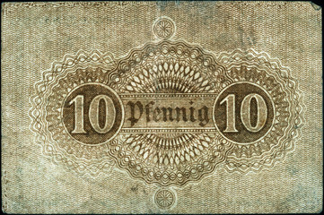 Historische Banknote, Notgeld, 1. Oktober 1917, Zehn Pfennig, Deutschland