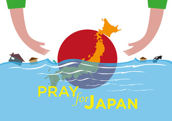 Pray for Japan. Natural Disaster Concept. Flood or Tsunami Editable Clip Art.