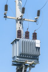 Electric transformer on electric pole