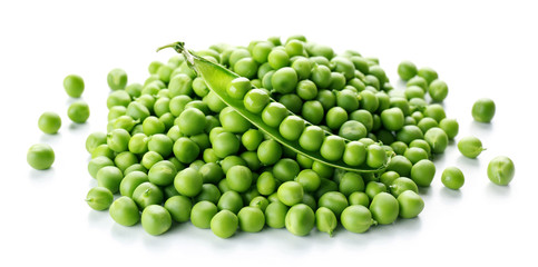 Heap of fresh green peas isolated on white