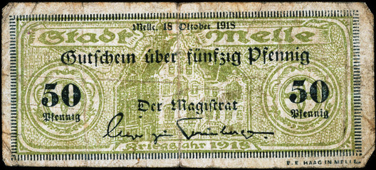 Historische Banknote, Notgeld, 18. Oktober 1918, Fünfzig Pfennig, Deutschland