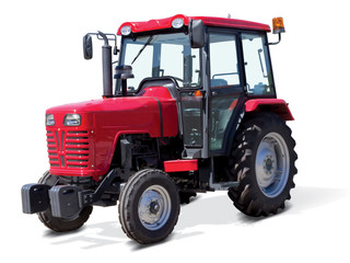 New red tractor isolated on white background