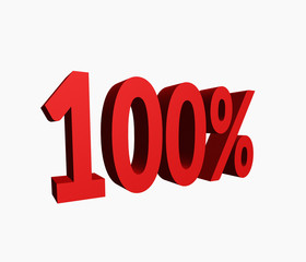 100% Red Color 3D Rendered Text for Discount Sale Promotions isolated on White Background with clipping path.