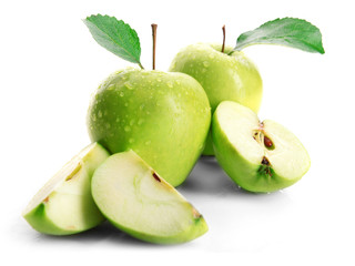 Ripe green apples isolated on white