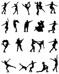 Black silhouettes of figure skaters, vector