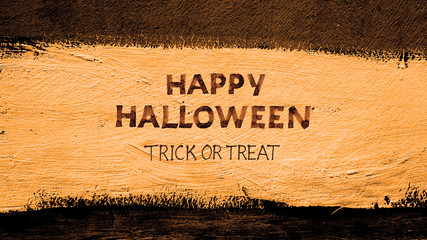 Trick or treat.typography halloween poster with calligraphy on the wall texture. Iinvitation banner. Hand lettering on the grunge background.