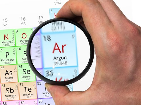 Argon symbol - Ar. Element of the periodic table zoomed with mag