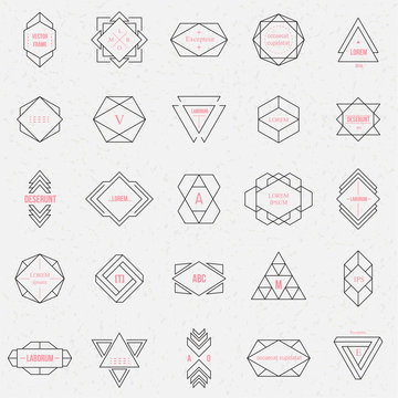 Set geometric signs, labels, and frames. Triangles. Line design elements, vector illustration