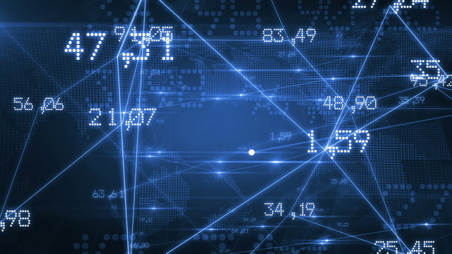 Futuristic Network with Numbers and Lines. Blue Background. Looped. HD 1080.