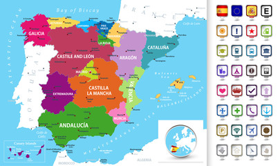 Political map of Spain with a 3D pointers