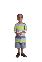 Fototapeta premium Happy school aged child isolated on white