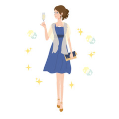 若い女性　パーティ　ファッション　イラスト