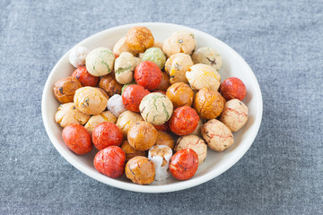 mame kichi japanese sweets beans with colored sugar coat..