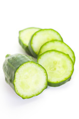 Fresh cucumber slice isolated on white background