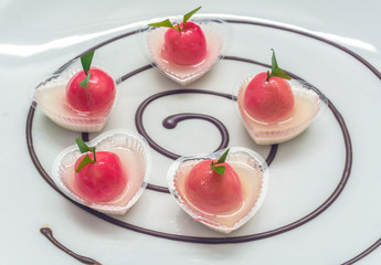 LOOK CHUB--traditional Thai snack made of green bean, fruit Imitating in heart shape container