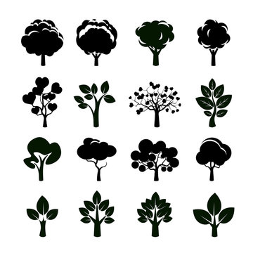 Set of black vector tree icon