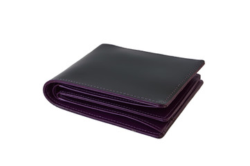 Black and purple leather wallet isolated on white background.