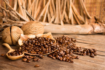 Coffee seed on vintage background