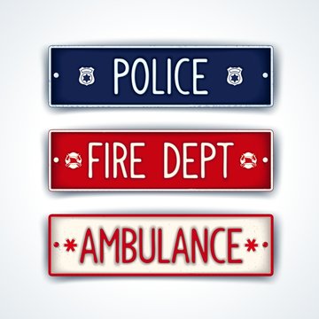 Ñar license plate for emergency services - police, fire department, ambulance. Vector eps 10