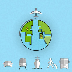 Around the world travelling by plane, Flat icon modern design st