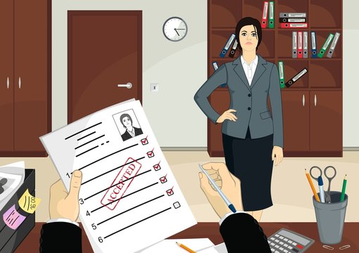 HR manager accepted a woman candidate for the job. Raster illustration