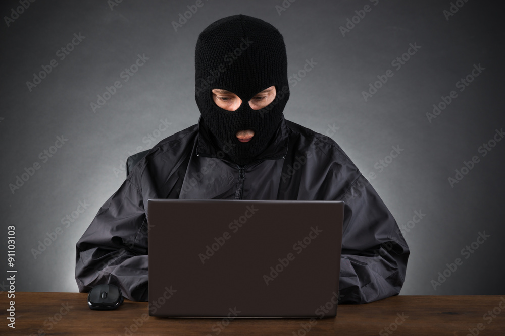 Poster Hacker Stealing Data From A Laptop