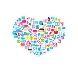 heart template design with social network icons background, vect