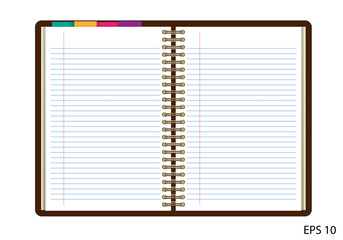 Open notebook with white page on wooden background - Vector illu
