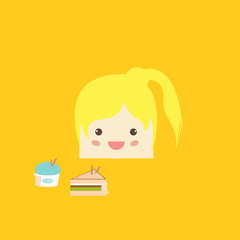 cartoon doodle girl rectangle like cake, vector illustration