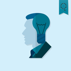 Silhouette of Man with Light Bulb, Idea Concept