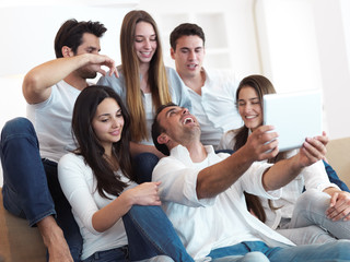 group of friends taking selfie