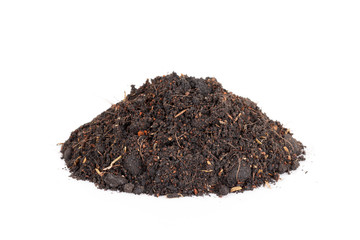 Pile heap of soil humus isolated on white background