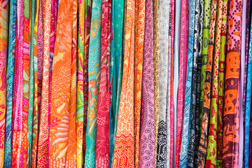 Assortment of colorful sarongs for sale, Island Bali, Ubud, Indonesia
