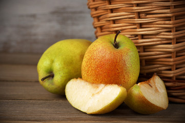 Pears near basket