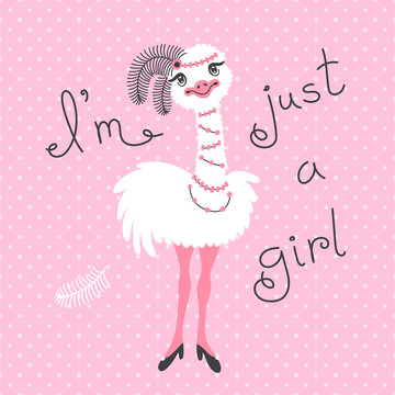 Fashionable ostrich chick. T-shirt design vector illustration