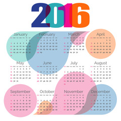 Abstract colorful calendar 2016. Vector