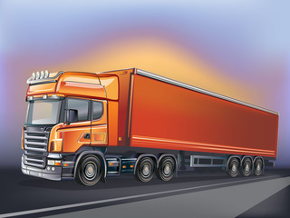 Vector orange truck in motion