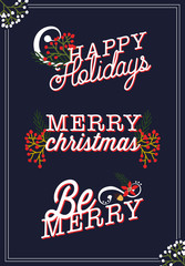 Different typography for merry christmas. Vector design.