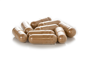 capsule pills on white background