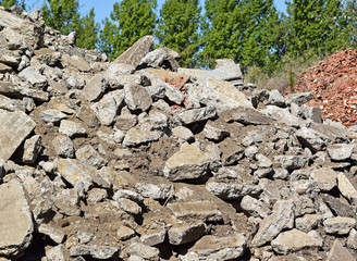 Broken concrete and brick construction materials