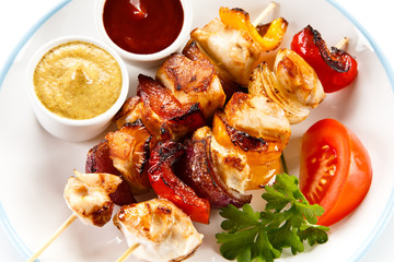 Shashlik - grilled meat and vegetables 