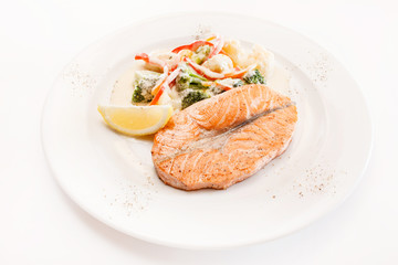 salmon steak with vegetables