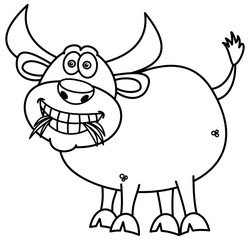 bull eating grass for coloring