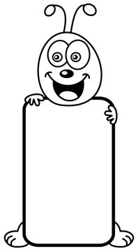smiling caterpillar with billboard for coloring