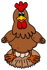 hen with nest and eggs