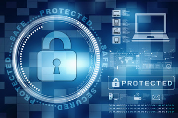 Safety concept: Closed Padlock on digital background