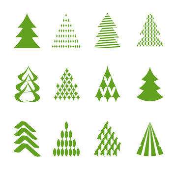 set of stylized fir trees