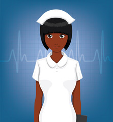 Black Nurse Front Cartoon Vector Illustration