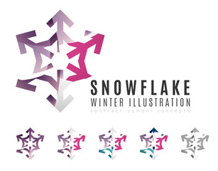 Set of abstract colorful snowflake logo icons, winter concepts