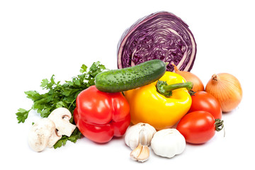 Fresh vegetables on white background.